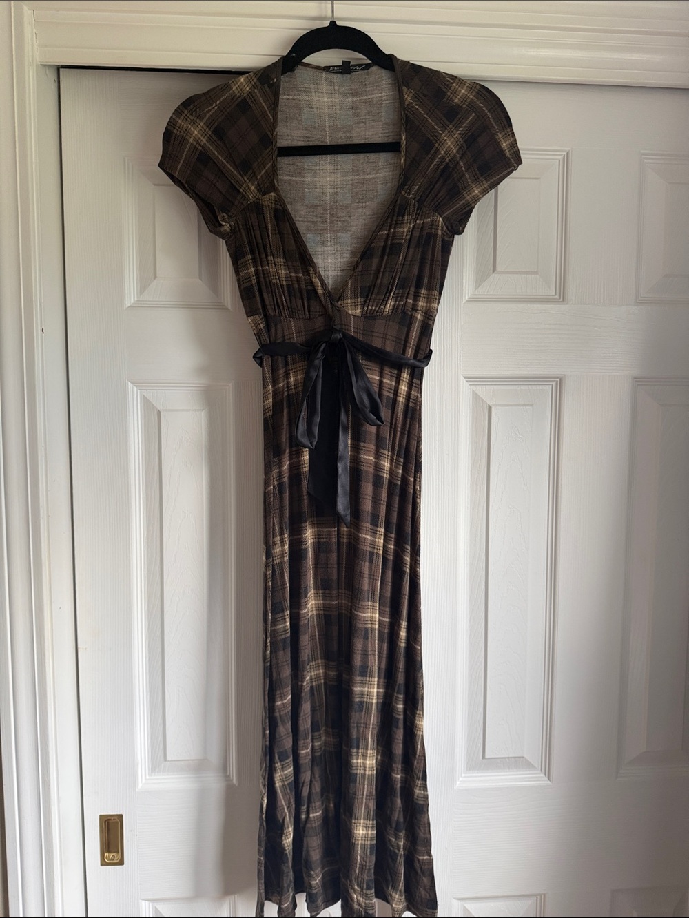 Vintage 2000 Betsy Johnson - Brown Plaid  Dress with Tie Belt